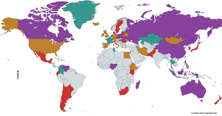 world map with countries colored in for each movie I watched