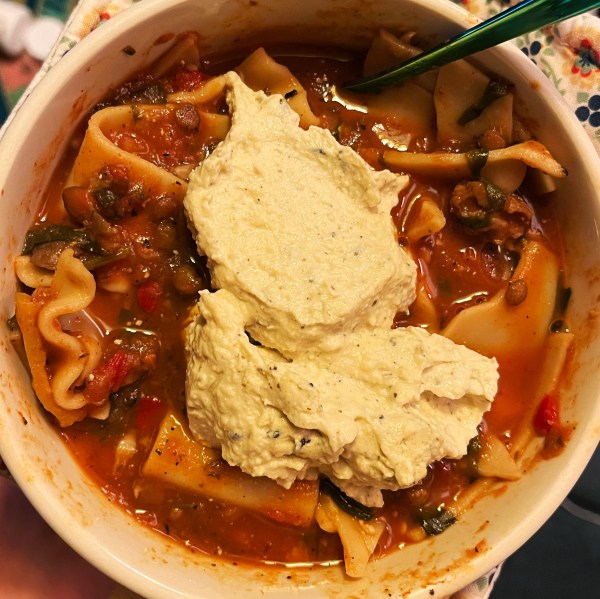 lasagna soup with tofu ricotta