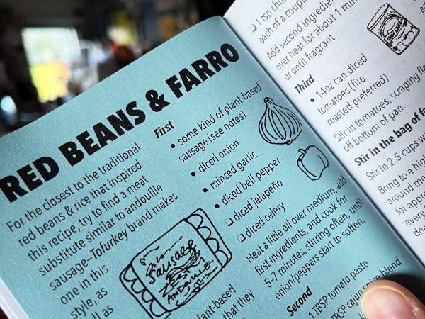 farro zine opened to red beans & farro page with beginning of recipe