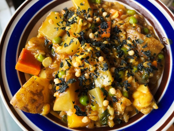 japanese currry style farro with potatoes, carrots